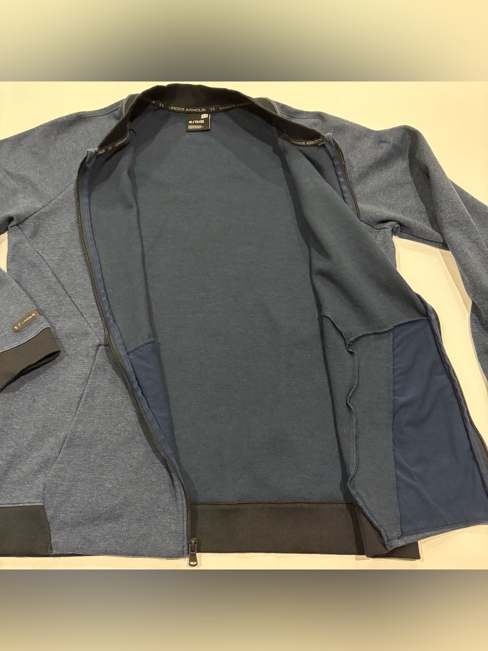 Under Armour Bomber Jacket XL Blue Full Zip Athletic Track Sweatshirt Men’s - Picture 5 of 9